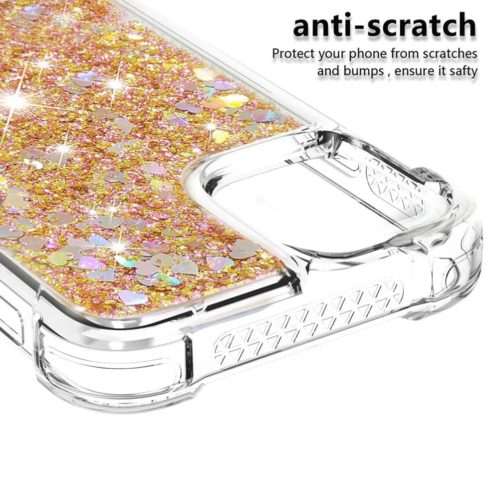 Glitter Bling Liquid Sparkle Fashion Flowing Quicksand TPU Case for iPhone 13 Pro 6.1 inch - Diamond Gold Hearts - 4