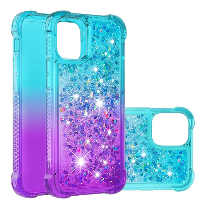 Gradient Quicksand Series Flowing Liquid Floating Soft TPU Cover for iPhone 13 6.1 inch - Sky Blue/Purple - 1