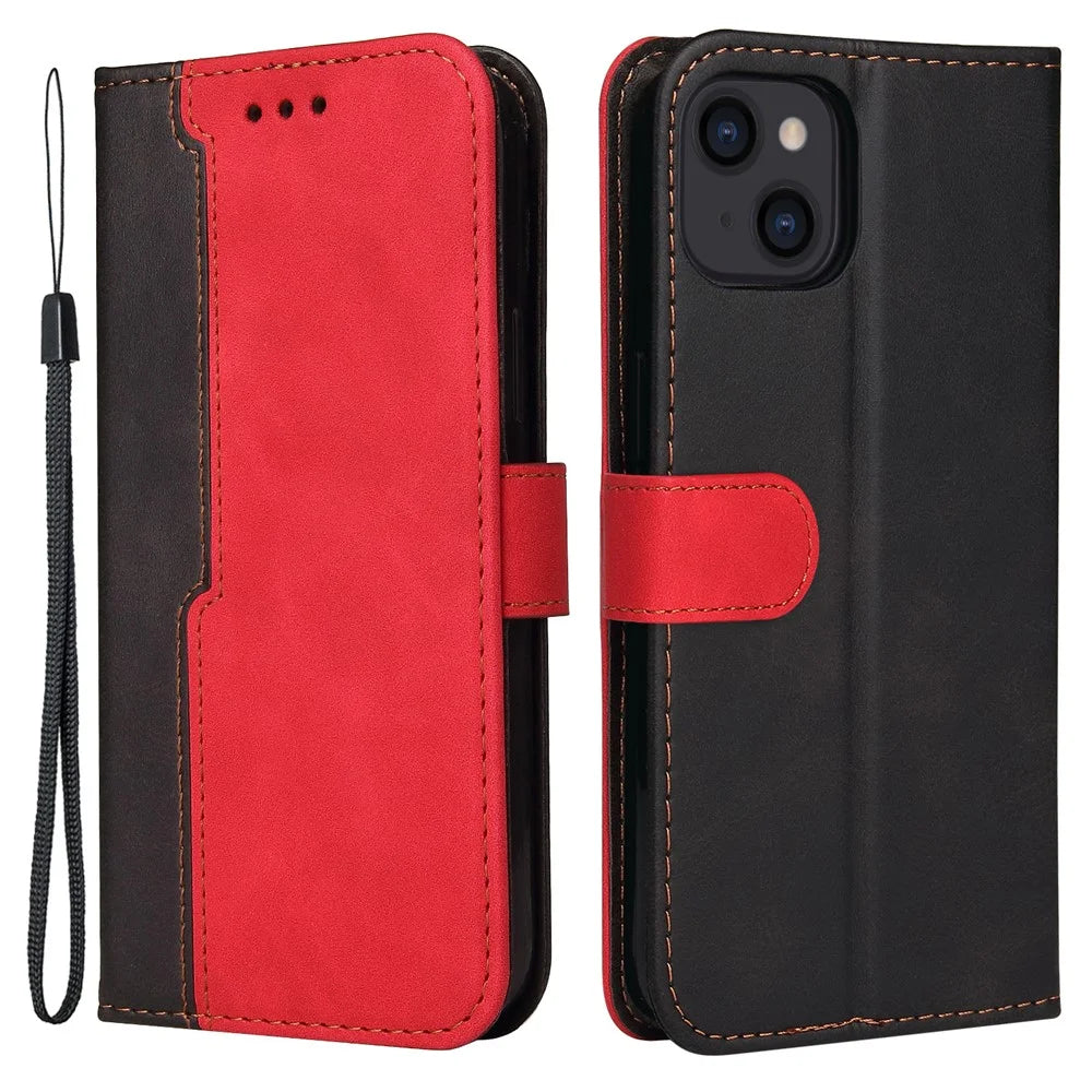 Business Style Anti-drop Dual-color Splicing Design Phone Case for iPhone 13 6.1 inch - Red - 1