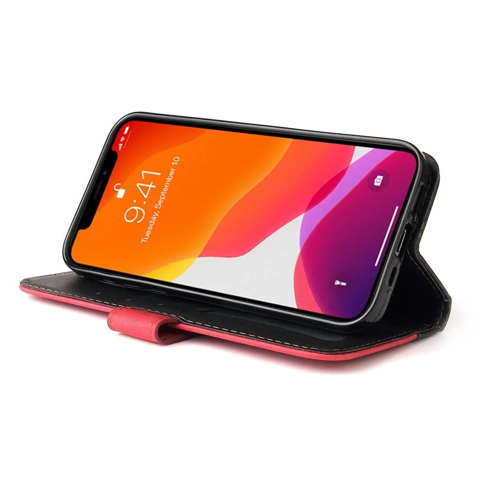 Business Style Anti-drop Dual-color Splicing Design Phone Case for iPhone 13 6.1 inch - Red - 4