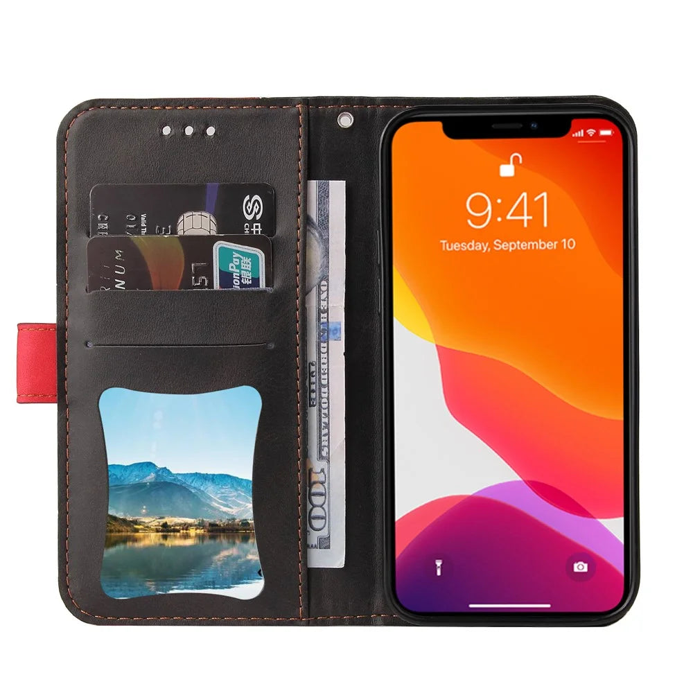 Business Style Anti-drop Dual-color Splicing Design Phone Case for iPhone 13 6.1 inch - Red - 5