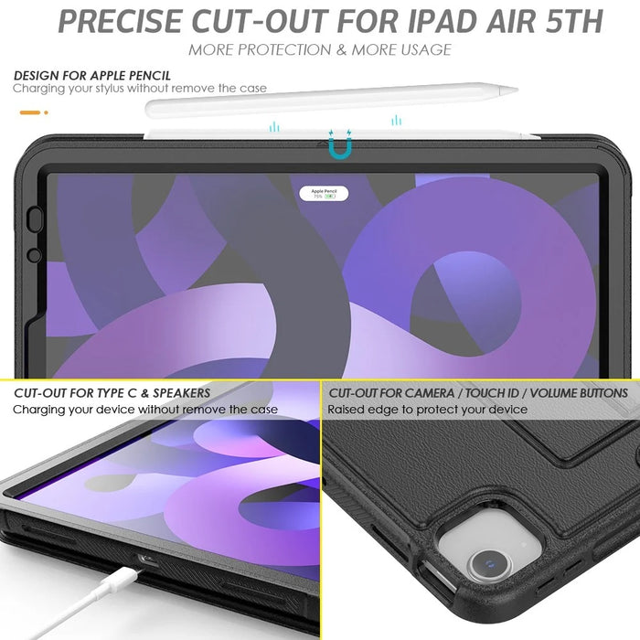 Auto Wake / Sleep Function Multiple Angle Kickstand Leather Tablet Case Shell with Card Holder for iPad Pro 11 (2022) /  (2021) / (2020) / (2018) / Air (2022) / (2020) - Black - 6