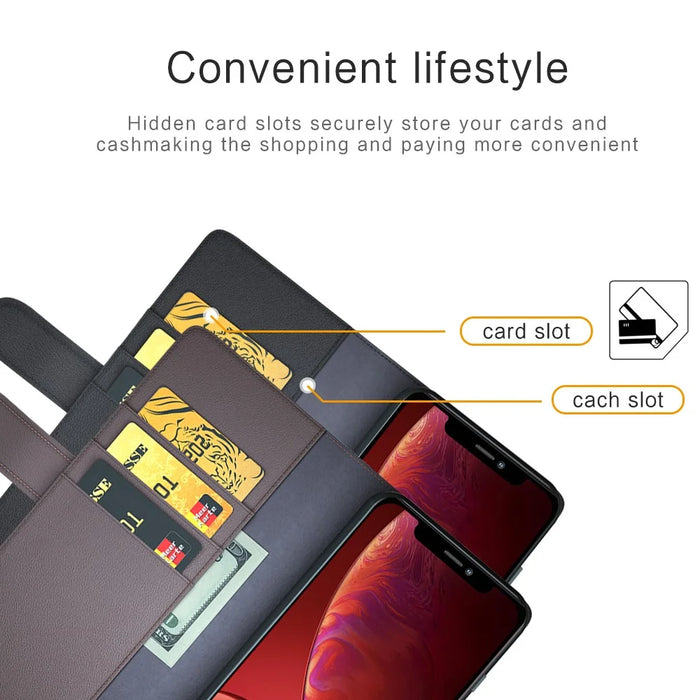 Genuine Leather Magnetic Clasp Stand Wallet Phone Case Shell for iPhone 13 Pro 6.1 inch - Black - 5