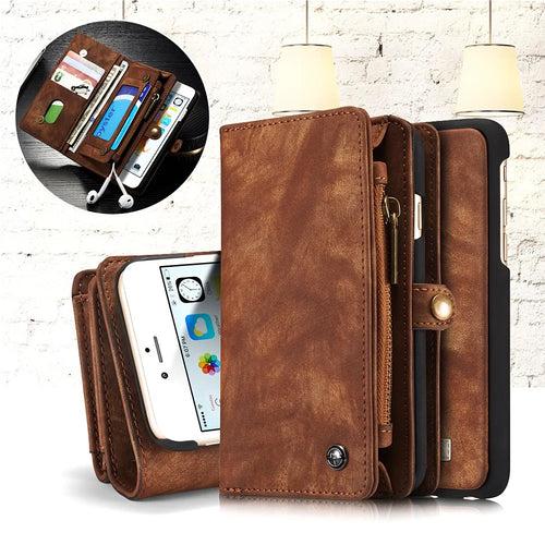 CASEME 008 Series for iPhone 6s 6 Retro PU Leather Multi-slot Purse Cover - Coffee - 1