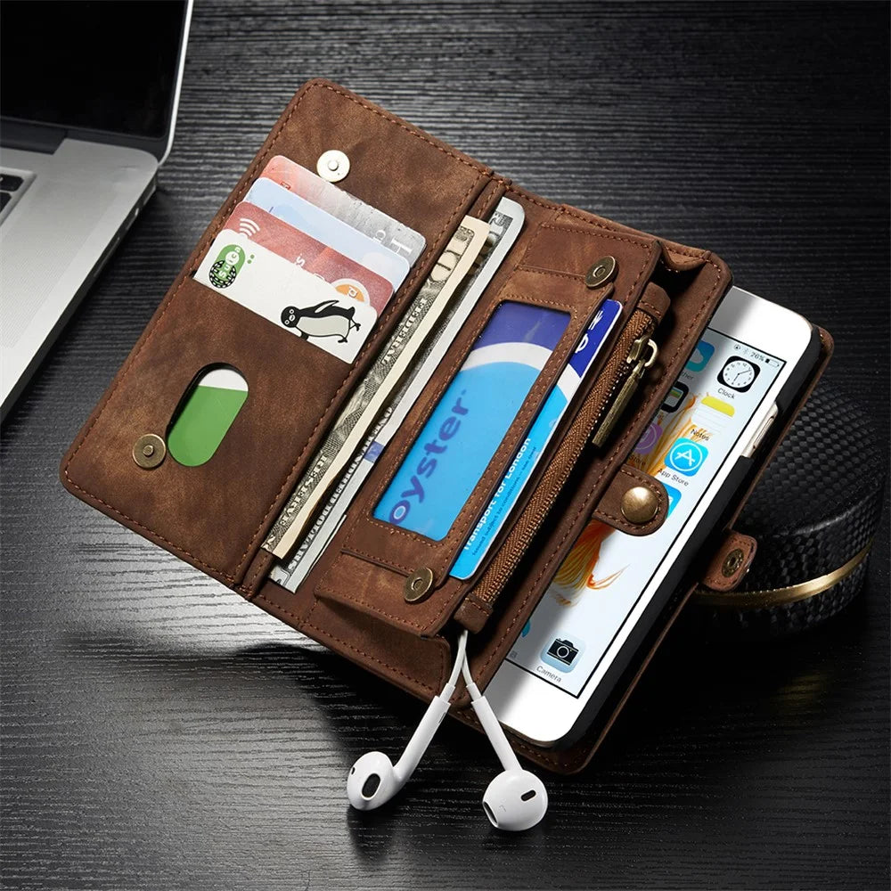 CASEME 008 Series for iPhone 6s 6 Retro PU Leather Multi-slot Purse Cover - Coffee - 2