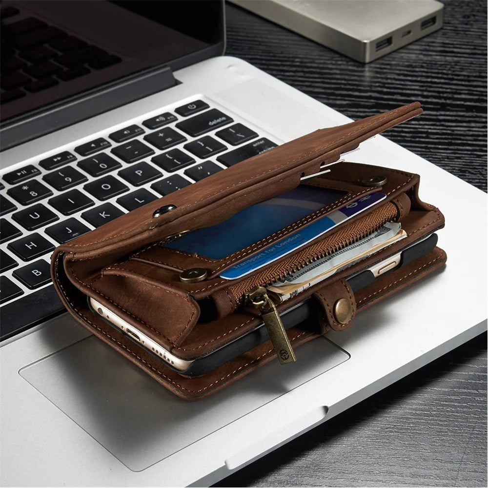 CASEME 008 Series for iPhone 6s 6 Retro PU Leather Multi-slot Purse Cover - Coffee - 3