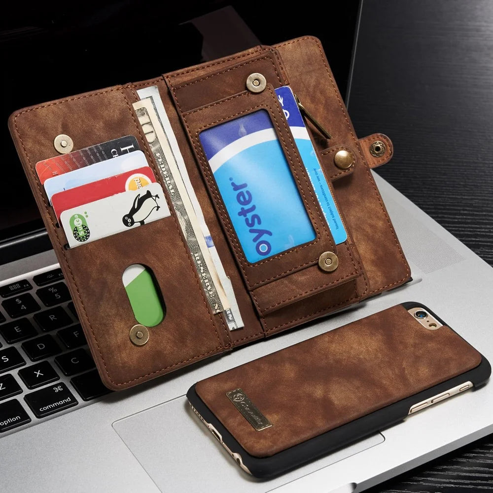 CASEME 008 Series for iPhone 6s 6 Retro PU Leather Multi-slot Purse Cover - Coffee - 4
