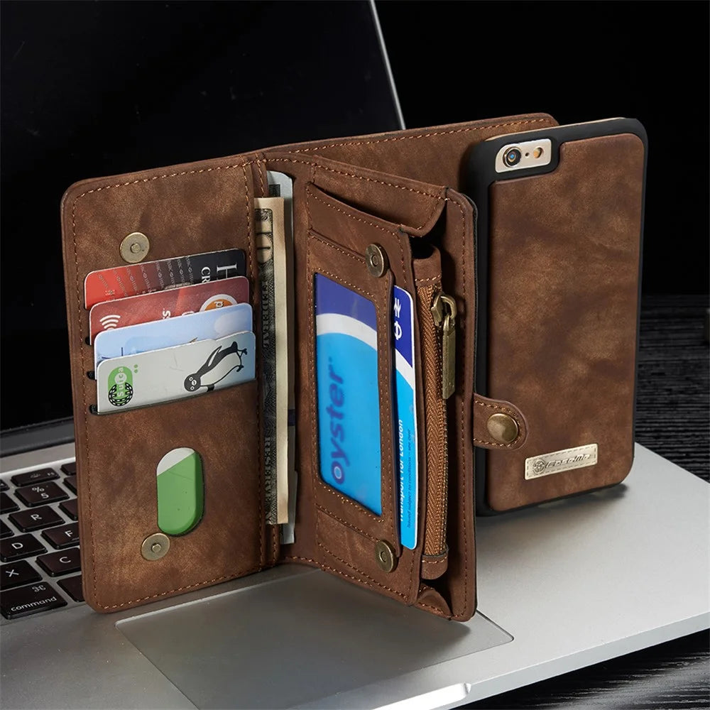 CASEME 008 Series for iPhone 6s 6 Retro PU Leather Multi-slot Purse Cover - Coffee - 5