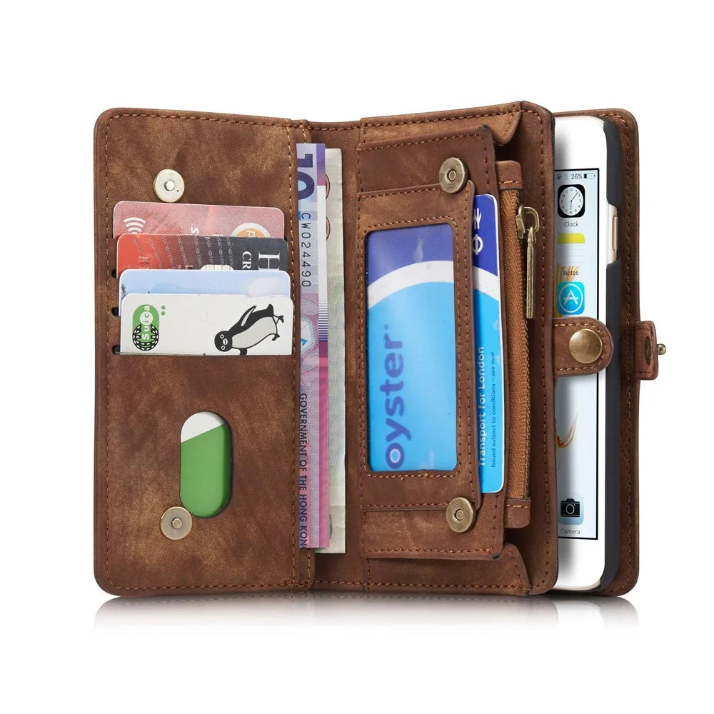 CASEME 008 Series for iPhone 6s 6 Retro PU Leather Multi-slot Purse Cover - Coffee - 6