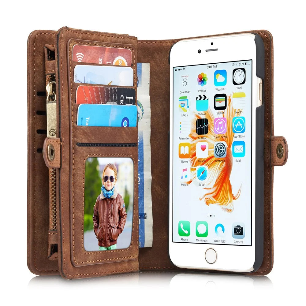 CASEME 008 Series for iPhone 6s 6 Retro PU Leather Multi-slot Purse Cover - Coffee - 7