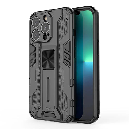 PC + TPU Dual Layer Shock-Absorption Armor Cover Full-Body Protective Case with Kickstand for iPhone 13 Pro Max 6.7 inch - Black - 1