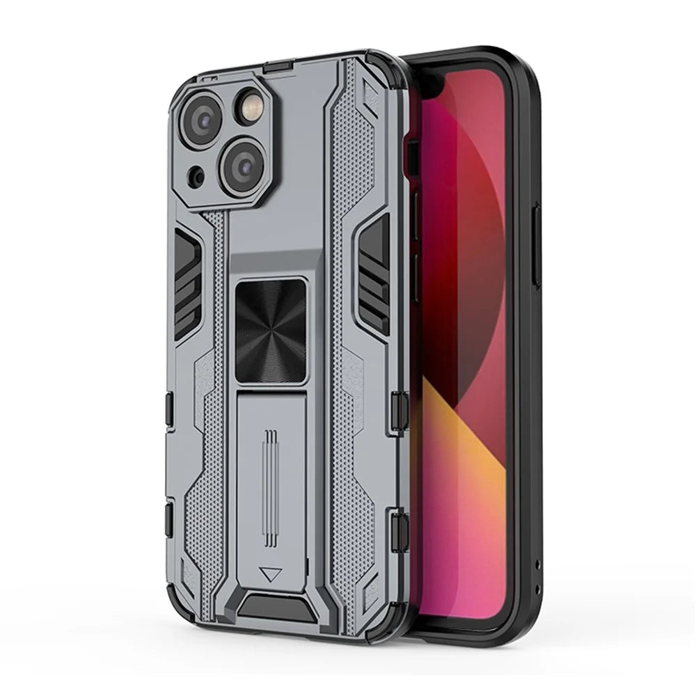 Drop Tested Armor Shockproof Military Hard PC + TPU Bumper Hybrid Protective Cover with Kickstand for Phone 13 6.1 inch - Grey - 1