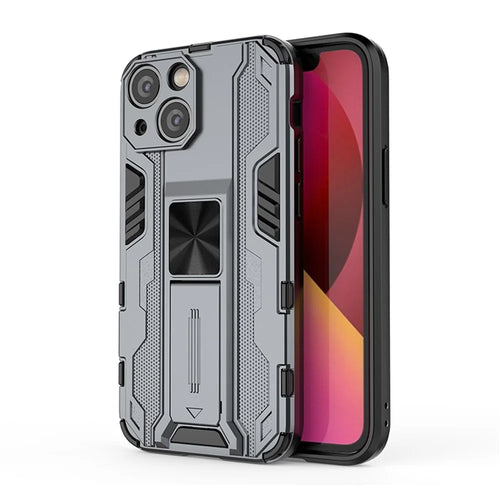 Drop Tested Armor Shockproof Military Hard PC + TPU Bumper Hybrid Protective Cover with Kickstand for Phone 13 6.1 inch - Grey - 1