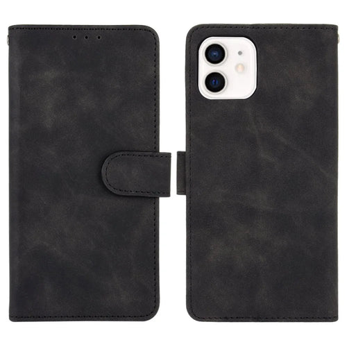 Skin-touch PU Leather Soft Anti-Slip Scratch Resistant Full Body Protective Stand Cover for iPhone 13 mini 5.4 inch - Black - 1