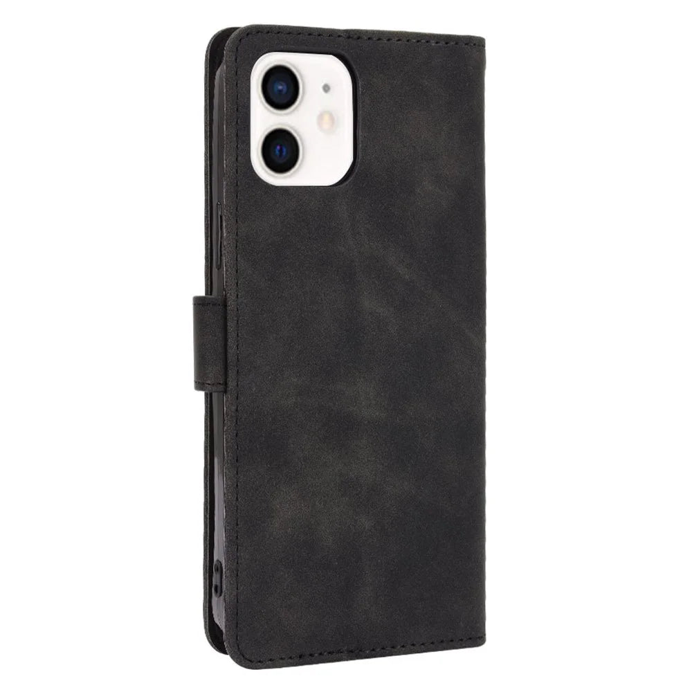 Skin-touch PU Leather Soft Anti-Slip Scratch Resistant Full Body Protective Stand Cover for iPhone 13 mini 5.4 inch - Black - 3