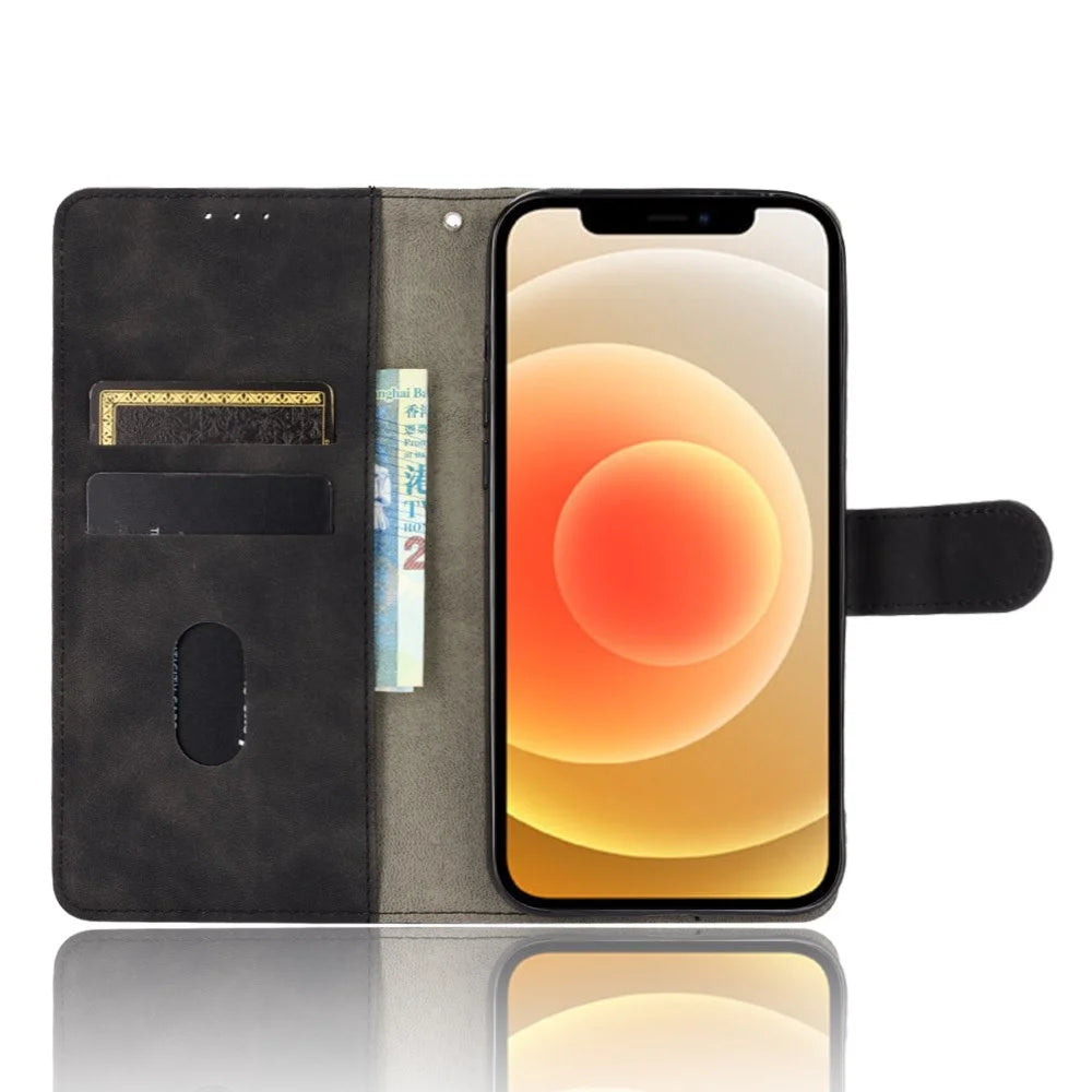 Skin-touch PU Leather Soft Anti-Slip Scratch Resistant Full Body Protective Stand Cover for iPhone 13 mini 5.4 inch - Black - 5