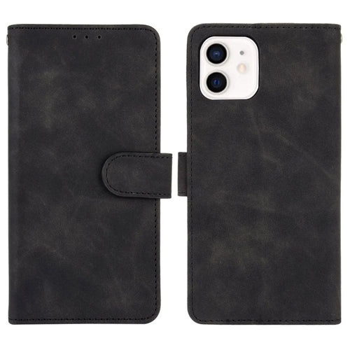 Skin-Touch Stand Feature PU Leather Protective Flip Folio Cover for iPhone 13 6.1 inch - Black - 1