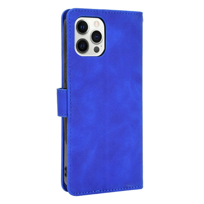 Skin-Touch PU Leather Wallet Case Flip Protective Phone Cover for iPhone 13 Pro 6.1 inch - Blue - 3