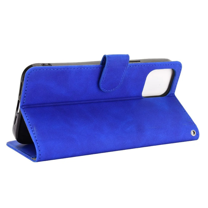Skin-Touch PU Leather Wallet Case Flip Protective Phone Cover for iPhone 13 Pro 6.1 inch - Blue - 4