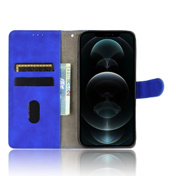 Skin-Touch PU Leather Wallet Case Flip Protective Phone Cover for iPhone 13 Pro 6.1 inch - Blue - 5