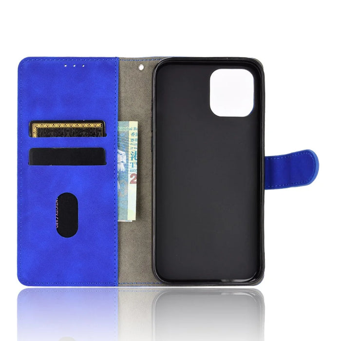 Skin-Touch PU Leather Wallet Case Flip Protective Phone Cover for iPhone 13 Pro 6.1 inch - Blue - 6