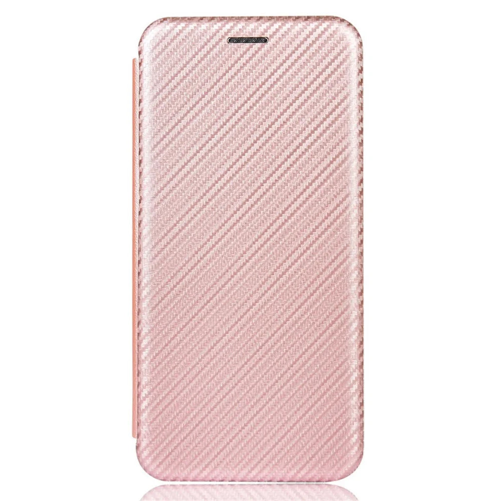 Premium Fiber High-Grade Carbon Style Magnetic Adsorption Leather Case with Ring Strap for iPhone 13 mini 5.4 inch - Rose Gold - 2