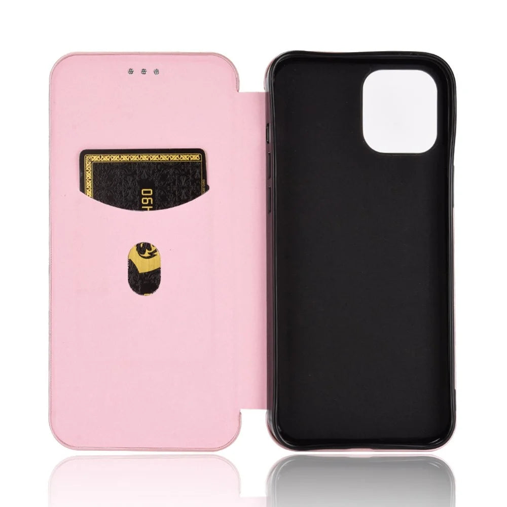 Premium Fiber High-Grade Carbon Style Magnetic Adsorption Leather Case with Ring Strap for iPhone 13 mini 5.4 inch - Rose Gold - 6