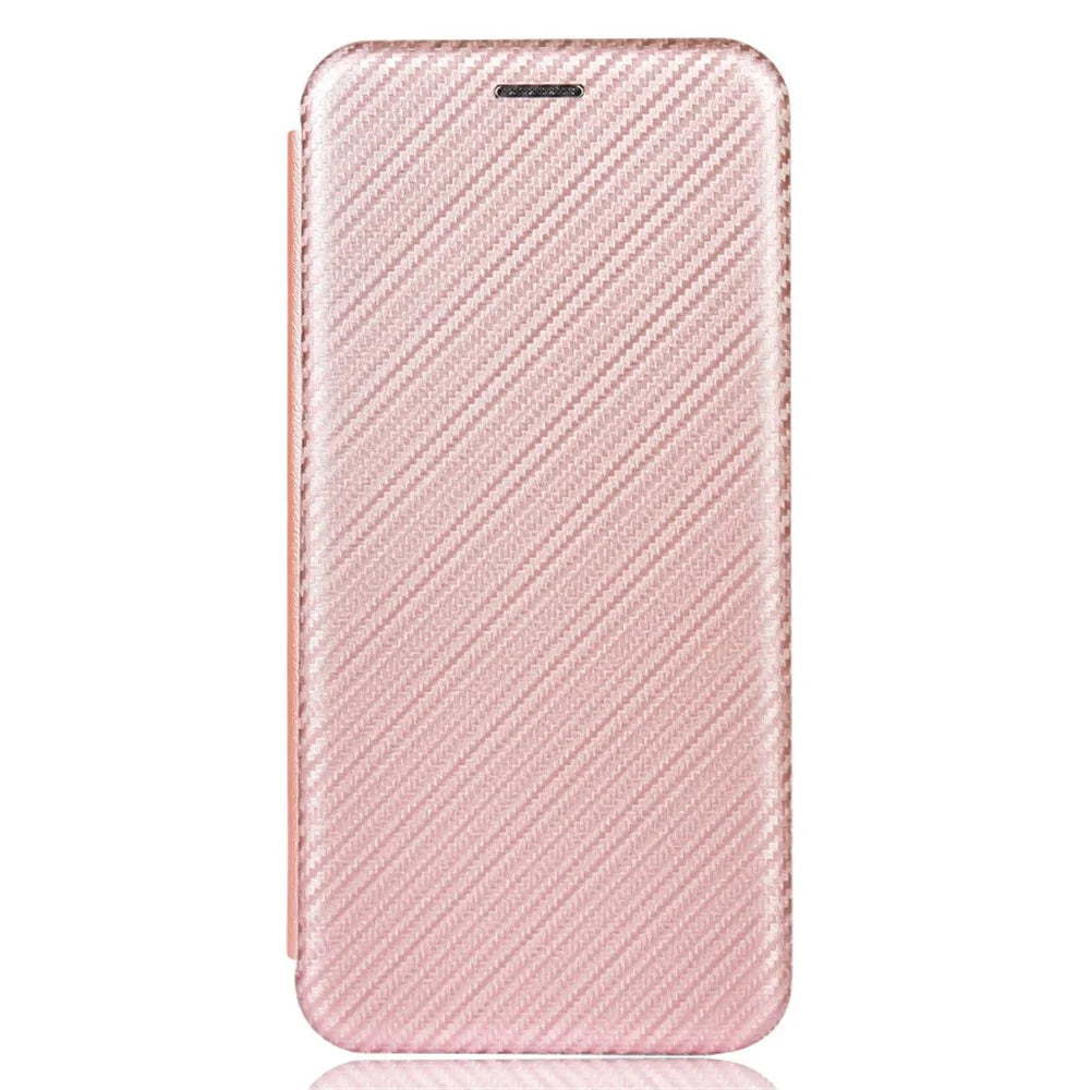 Soft Touch Sturdy Durable Carbon Fiber Fingerprint Resistant Magnetic Leather Case with Ring Strap for iPhone 13 6.1 inch  - Rose Gold - 2