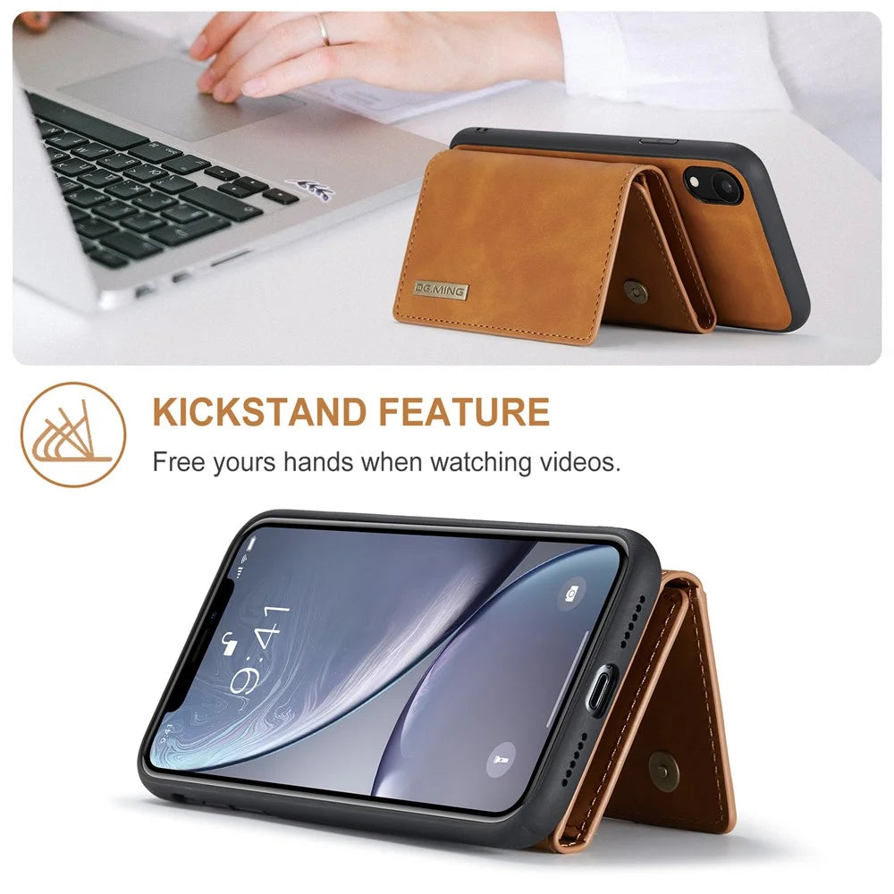 DG.MING M1 Series Phone Shell Hybrid Case with Kickstand and Magnetic Wallet for iPhone XR 6.1 inch - Brown - 2