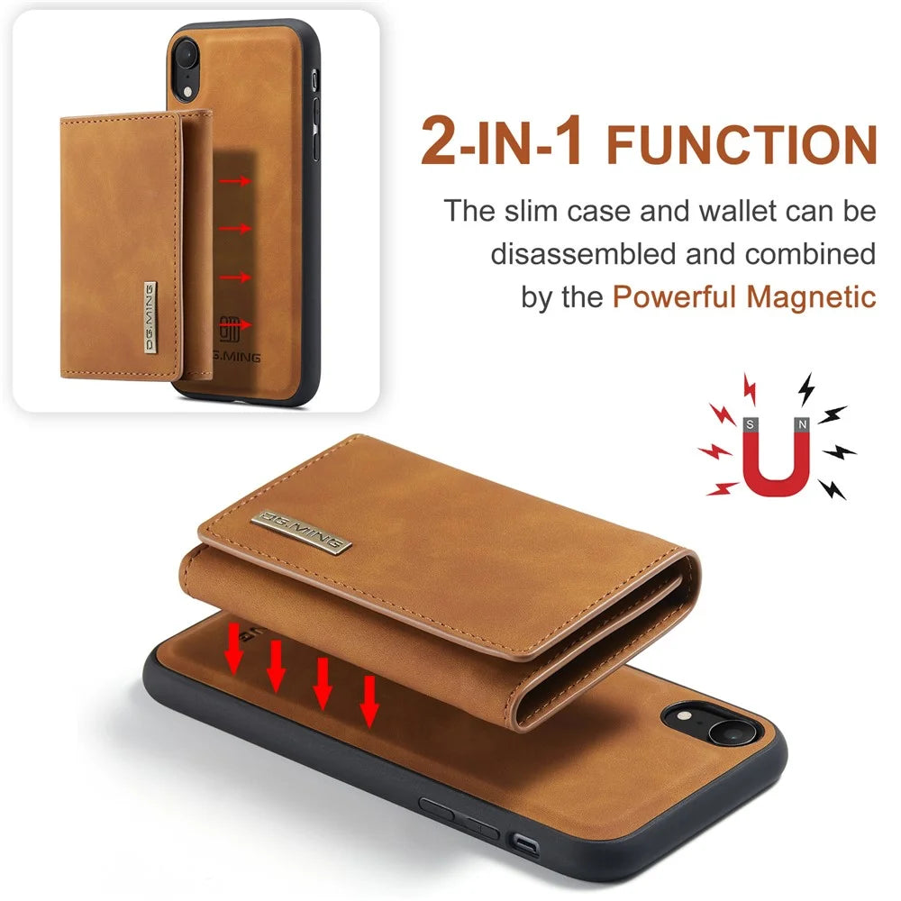 DG.MING M1 Series Phone Shell Hybrid Case with Kickstand and Magnetic Wallet for iPhone XR 6.1 inch - Brown - 4
