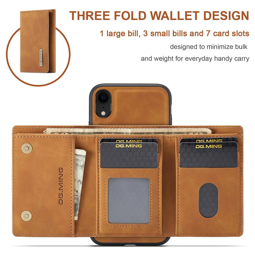 DG.MING M1 Series Phone Shell Hybrid Case with Kickstand and Magnetic Wallet for iPhone XR 6.1 inch - Brown - 5