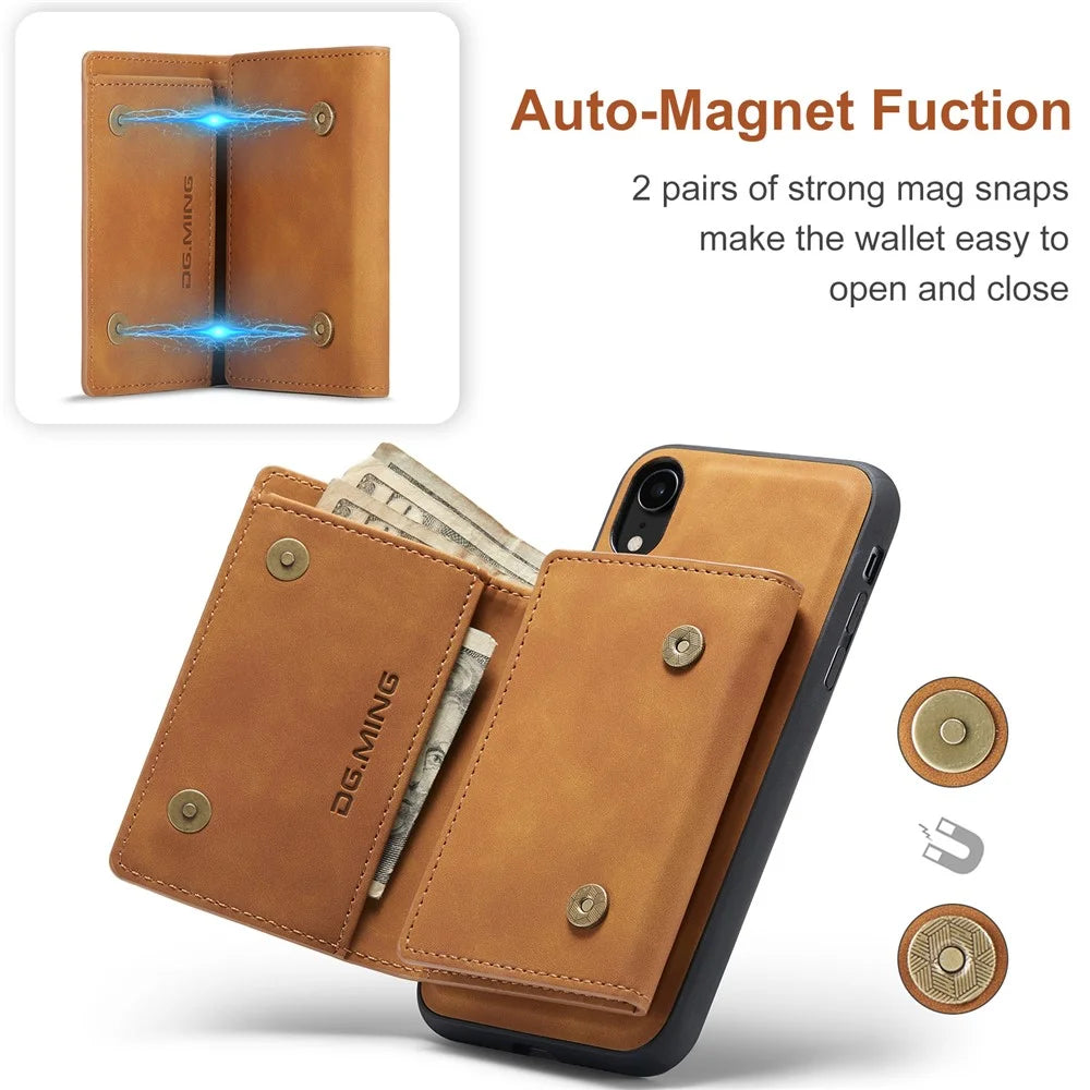 DG.MING M1 Series Phone Shell Hybrid Case with Kickstand and Magnetic Wallet for iPhone XR 6.1 inch - Brown - 6