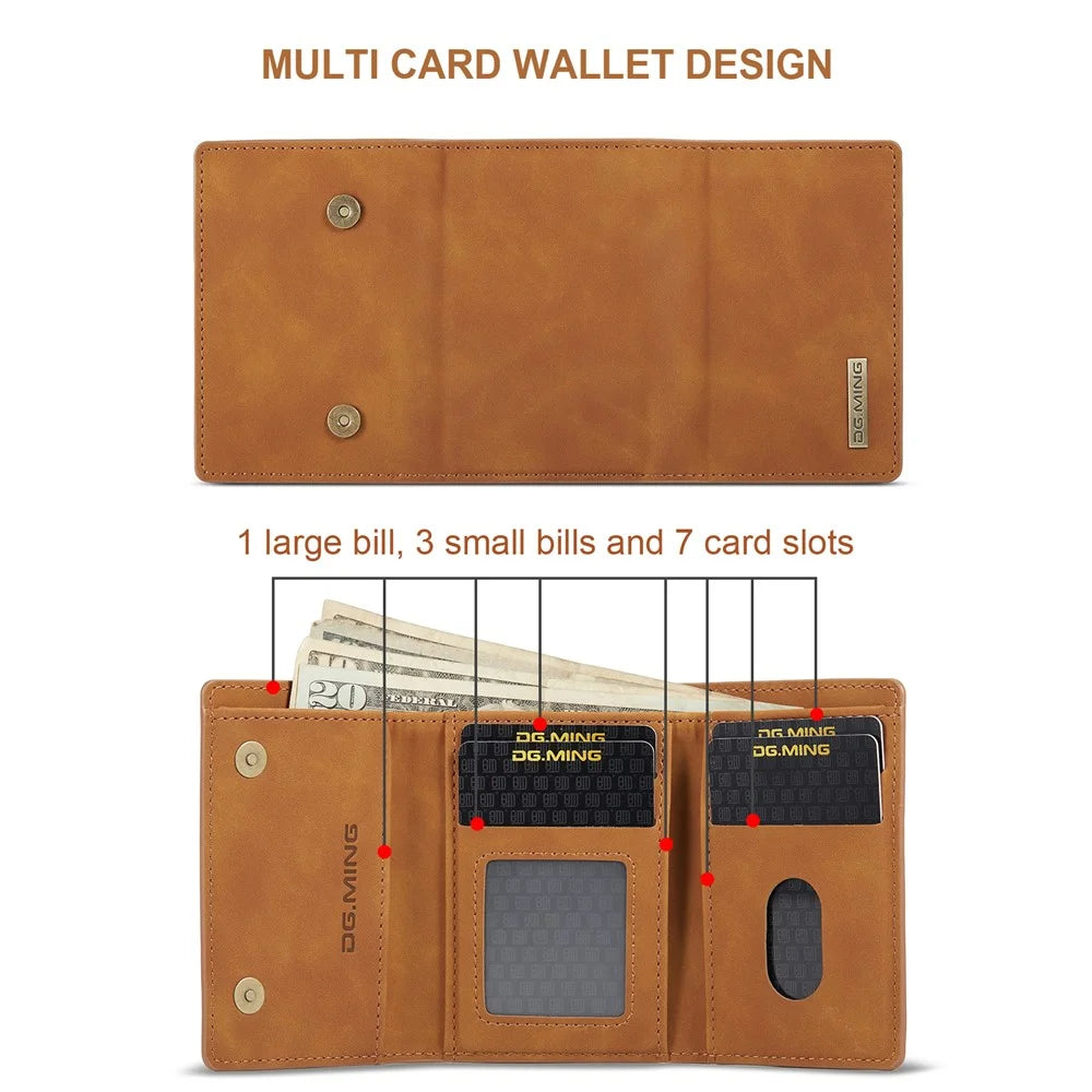 DG.MING M1 Series Phone Shell Hybrid Case with Kickstand and Magnetic Wallet for iPhone XR 6.1 inch - Brown - 7