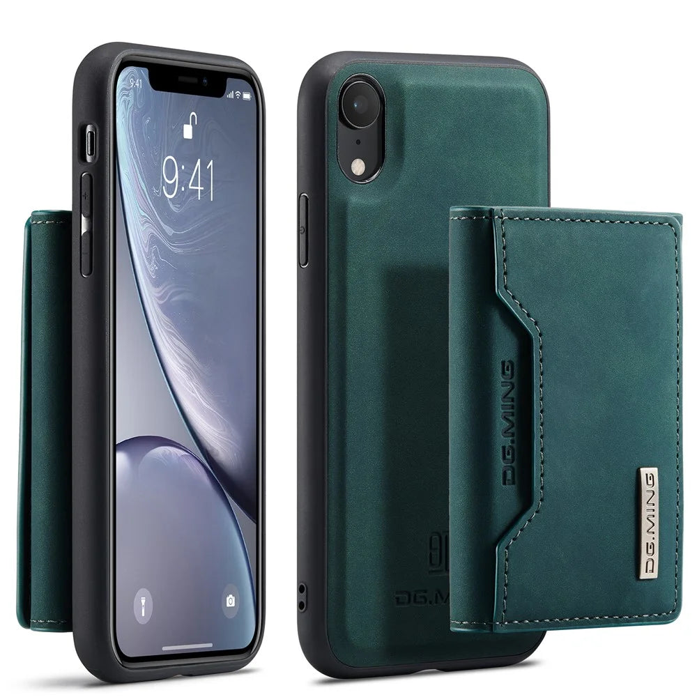 DG.MING M2 Series Detachable 2 in 1 Magnetic Wallet Design Phone Hybrid Case Shell with Kickstand for iPhone XR 6.1 inch - Green - 1