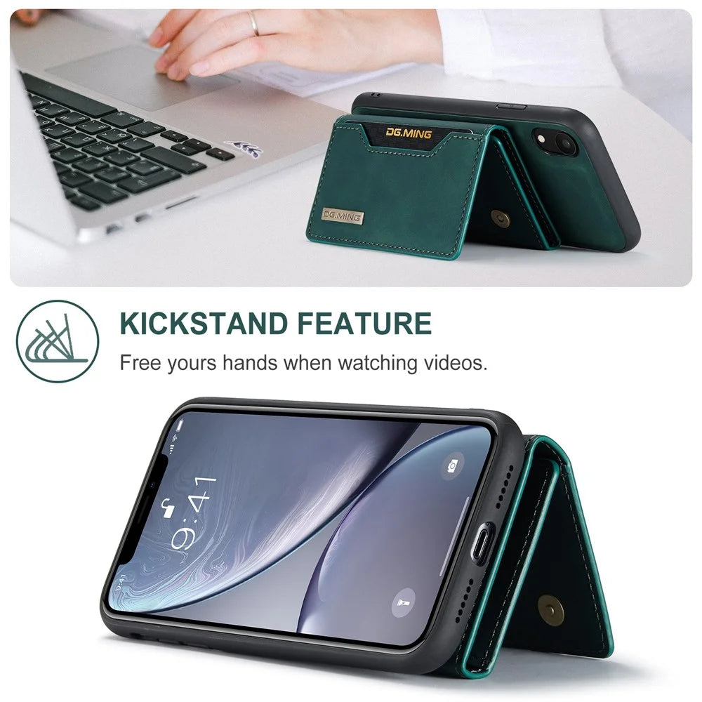 DG.MING M2 Series Detachable 2 in 1 Magnetic Wallet Design Phone Hybrid Case Shell with Kickstand for iPhone XR 6.1 inch - Green - 2