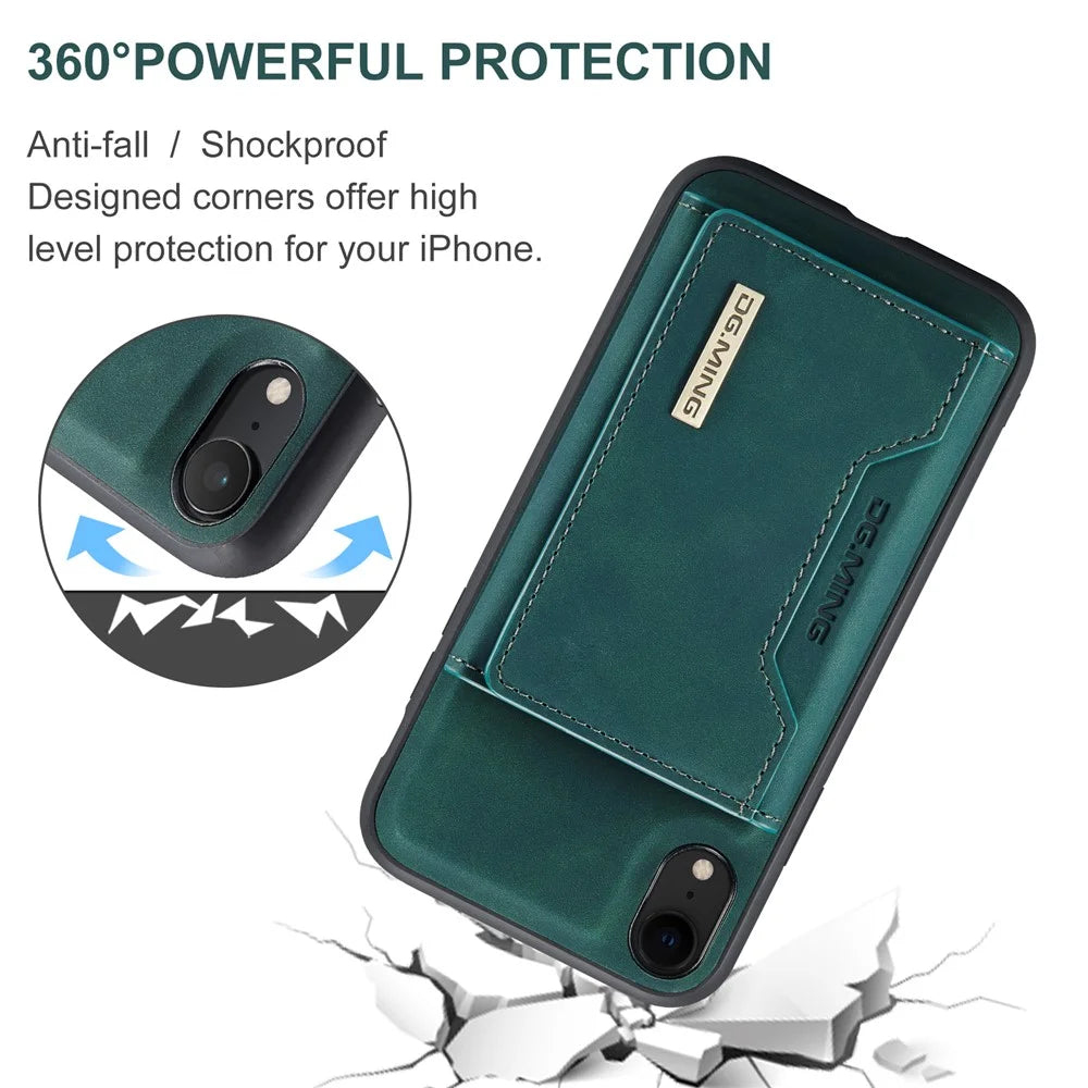 DG.MING M2 Series Detachable 2 in 1 Magnetic Wallet Design Phone Hybrid Case Shell with Kickstand for iPhone XR 6.1 inch - Green - 3