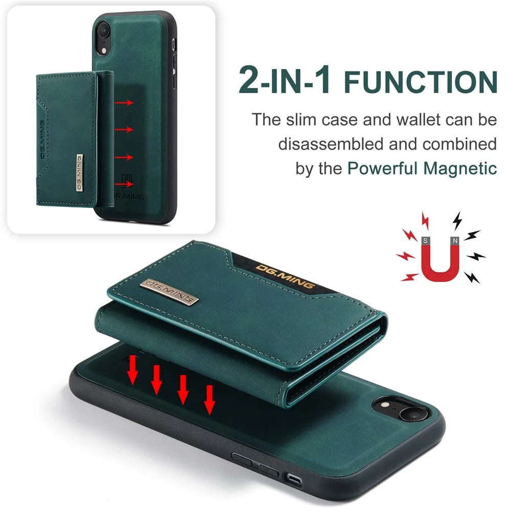 DG.MING M2 Series Detachable 2 in 1 Magnetic Wallet Design Phone Hybrid Case Shell with Kickstand for iPhone XR 6.1 inch - Green - 4