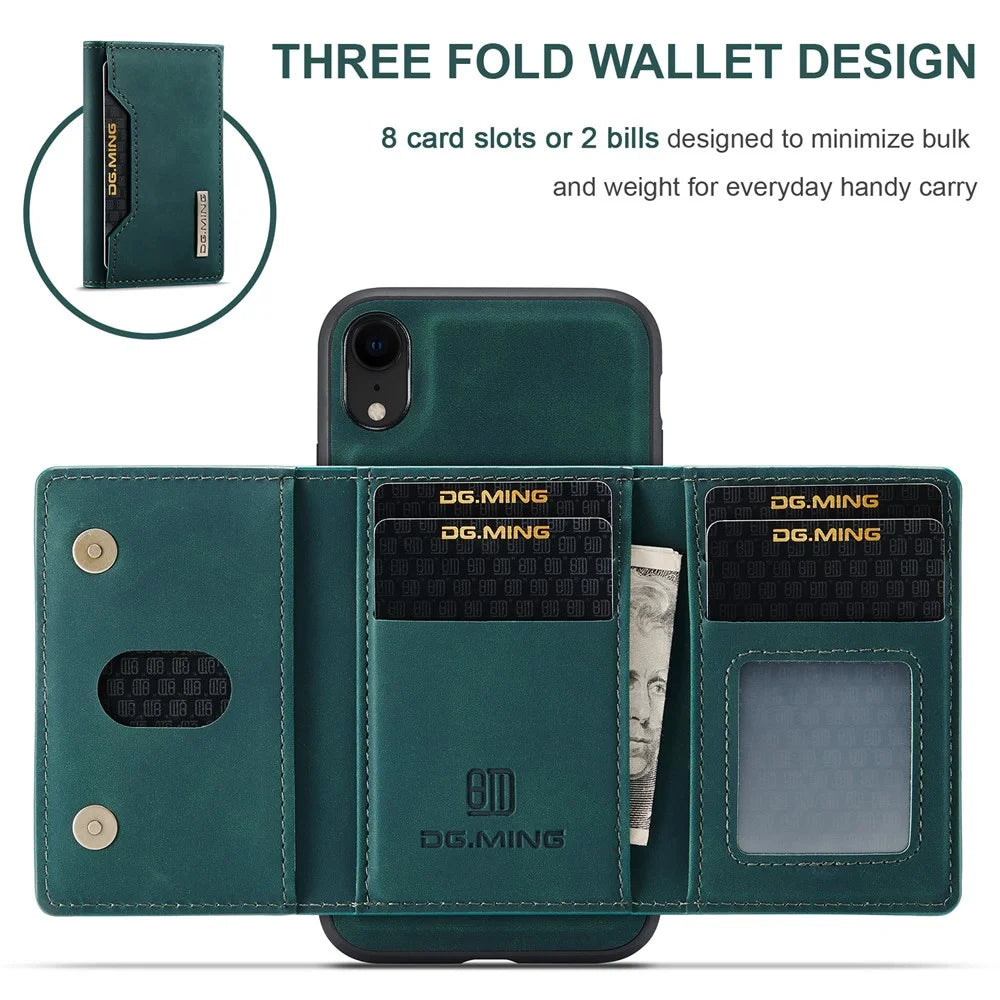 DG.MING M2 Series Detachable 2 in 1 Magnetic Wallet Design Phone Hybrid Case Shell with Kickstand for iPhone XR 6.1 inch - Green - 5