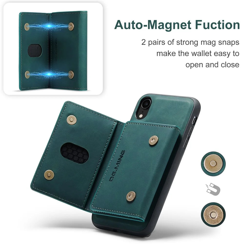 DG.MING M2 Series Detachable 2 in 1 Magnetic Wallet Design Phone Hybrid Case Shell with Kickstand for iPhone XR 6.1 inch - Green - 6