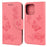 Leather Wallet Case Imprint Butterfly Flower Phone Case with Stand for iPhone 13 mini 5.4 inch - Pink - 1