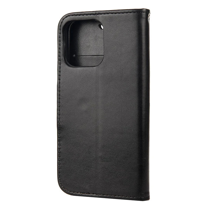 Well-protected Butterfly Flower Imprint Leather Wallet Phone Stand Case for iPhone 13 6.1 inch - Black - 3