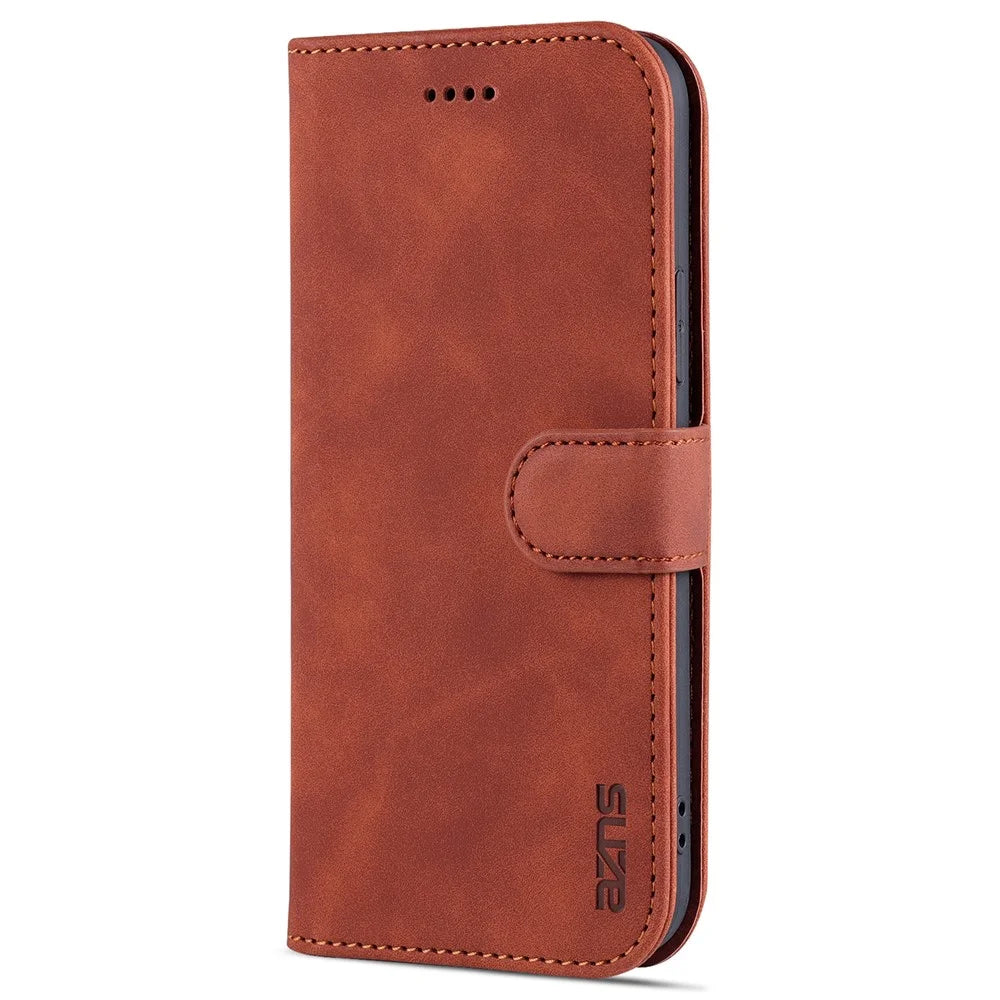 AZNS PU Leather All-round Protection Phone Cover Wallet Stand Case for iPhone 12 Pro Max 6.7 inch - Brown - 2