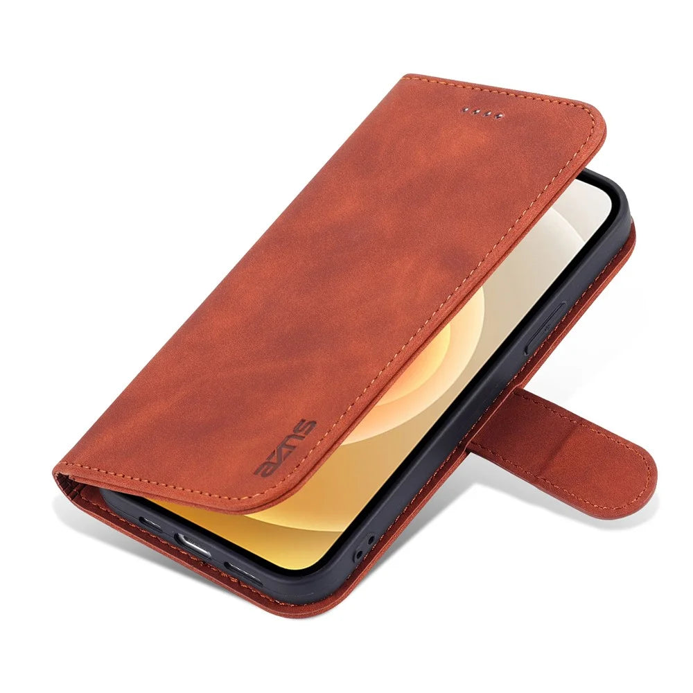 AZNS PU Leather All-round Protection Phone Cover Wallet Stand Case for iPhone 12 Pro Max 6.7 inch - Brown - 7