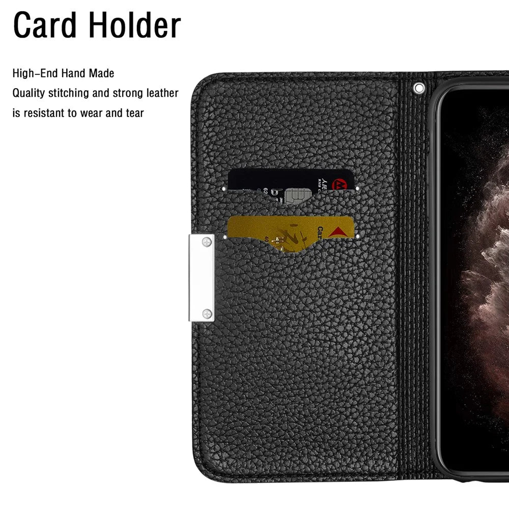 Full Protective Litchi Texture Metal Buckle Auto-absorbed Leather Case for iPhone 13 mini 5.4 inch - Black - 5