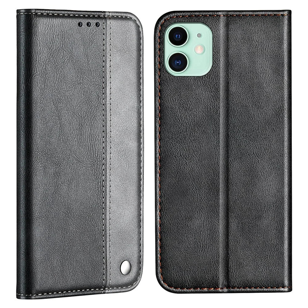 Color Splicing Folio Flip Business Style Leather Phone Case for iPhone 13 mini 5.4 inch - Grey - 1