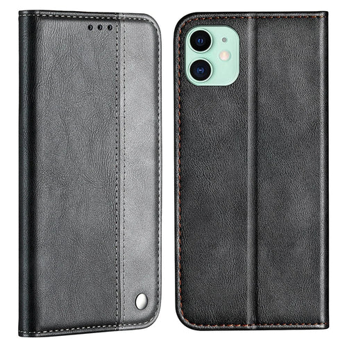 Color Splicing Folio Flip Business Style Leather Phone Case for iPhone 13 mini 5.4 inch - Grey - 1