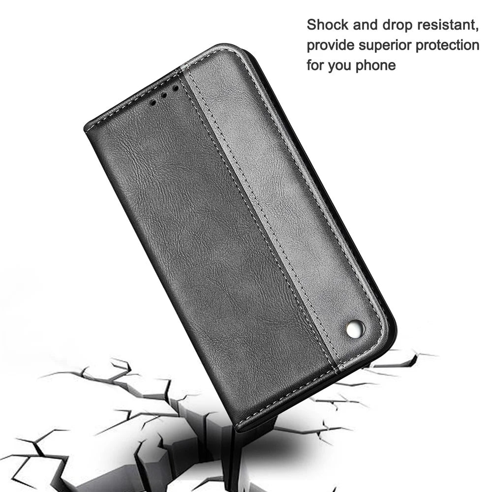 Color Splicing Folio Flip Business Style Leather Phone Case for iPhone 13 mini 5.4 inch - Grey - 5