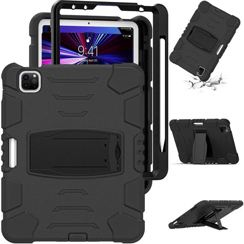 Kickstand Design Drop-Proof Hybrid Tablet Cover with Stylus Pen Magnetic Pairing and Charging Function for iPad Pro 11 (2022) /  (2021) / (2020) / (2018) / Air (2020) / Air (2022) - Black / Black - 1