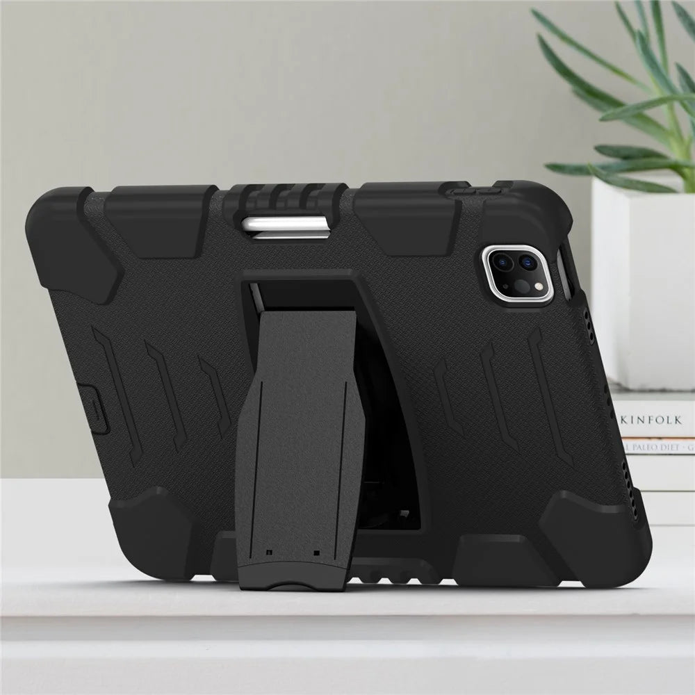 Kickstand Design Drop-Proof Hybrid Tablet Cover with Stylus Pen Magnetic Pairing and Charging Function for iPad Pro 11 (2022) /  (2021) / (2020) / (2018) / Air (2020) / Air (2022) - Black / Black - 3