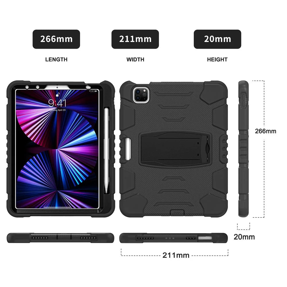 Kickstand Design Drop-Proof Hybrid Tablet Cover with Stylus Pen Magnetic Pairing and Charging Function for iPad Pro 11 (2022) /  (2021) / (2020) / (2018) / Air (2020) / Air (2022) - Black / Black - 7